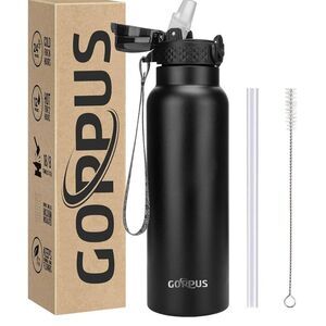 NEW 24 oz Insulated Double Wall Vacuum Water Bottle Straw Stainless Steel